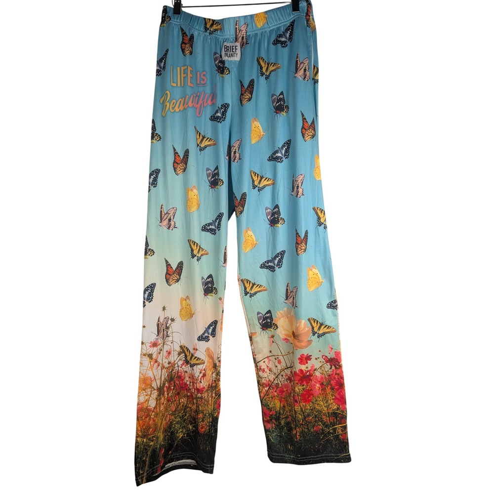 XXL Brief Insanity Life is Beautiful Butterfly Floral Pajama Pants Blue Lounge